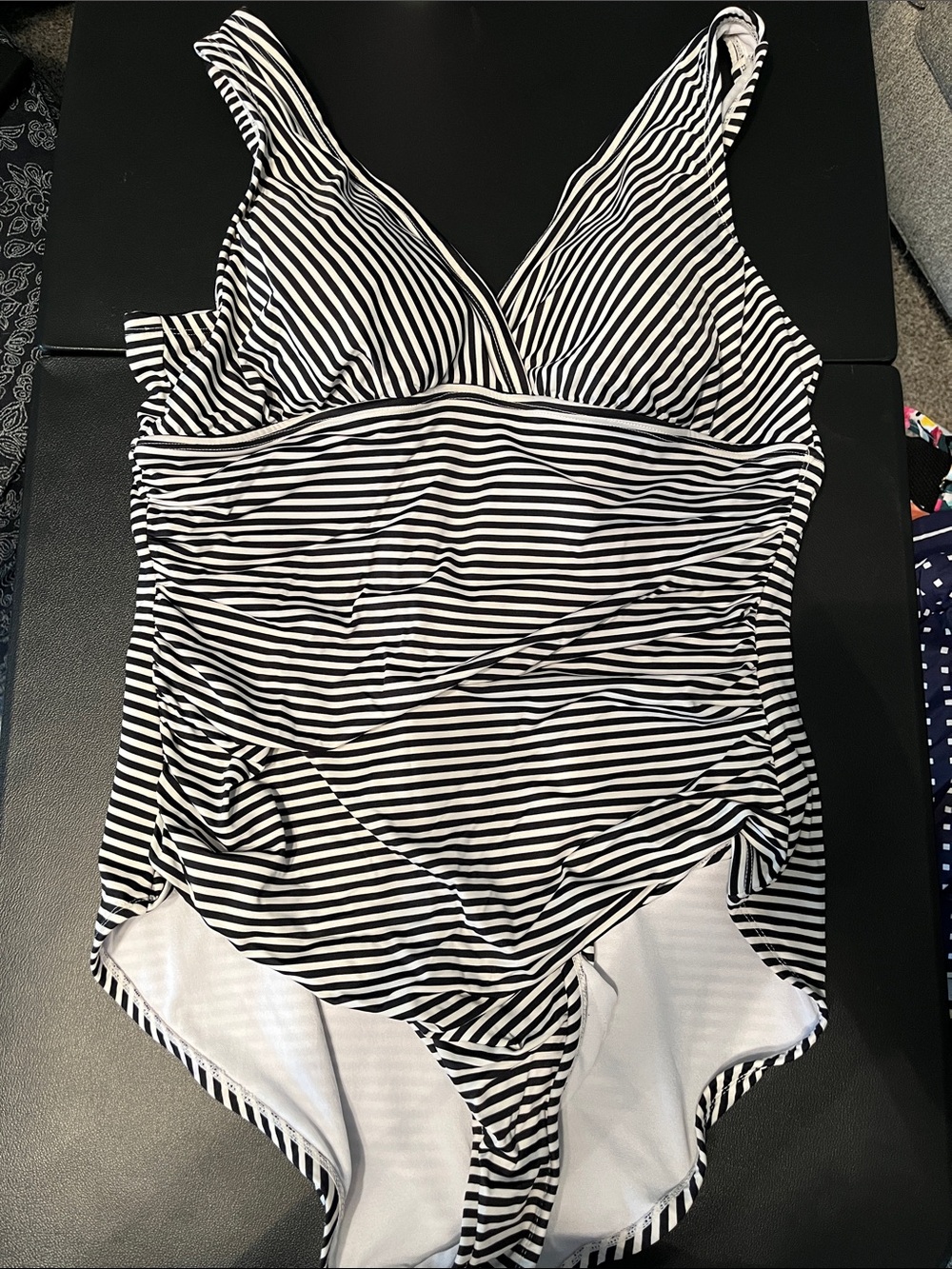 Black & White Striped One-Piece Swimsuit size 12